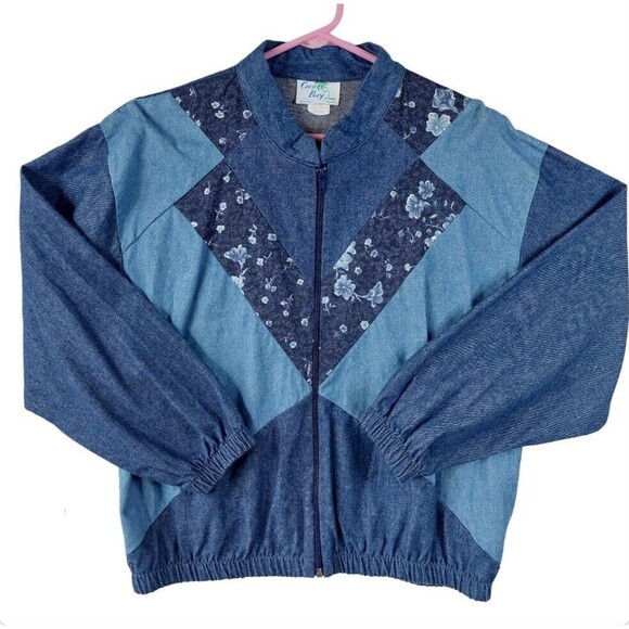 Vintage Coco Bay Miami Women Zip Jacket Denim 80s Medium Damaged Zipper Grandma - Picture 1 of 15
